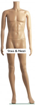 Plastic mannequin headless man with glass stand